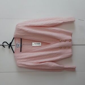 Vintage Side Effects Pink Lambswool & Angora Cable Knit Cardigan Sweater Size M